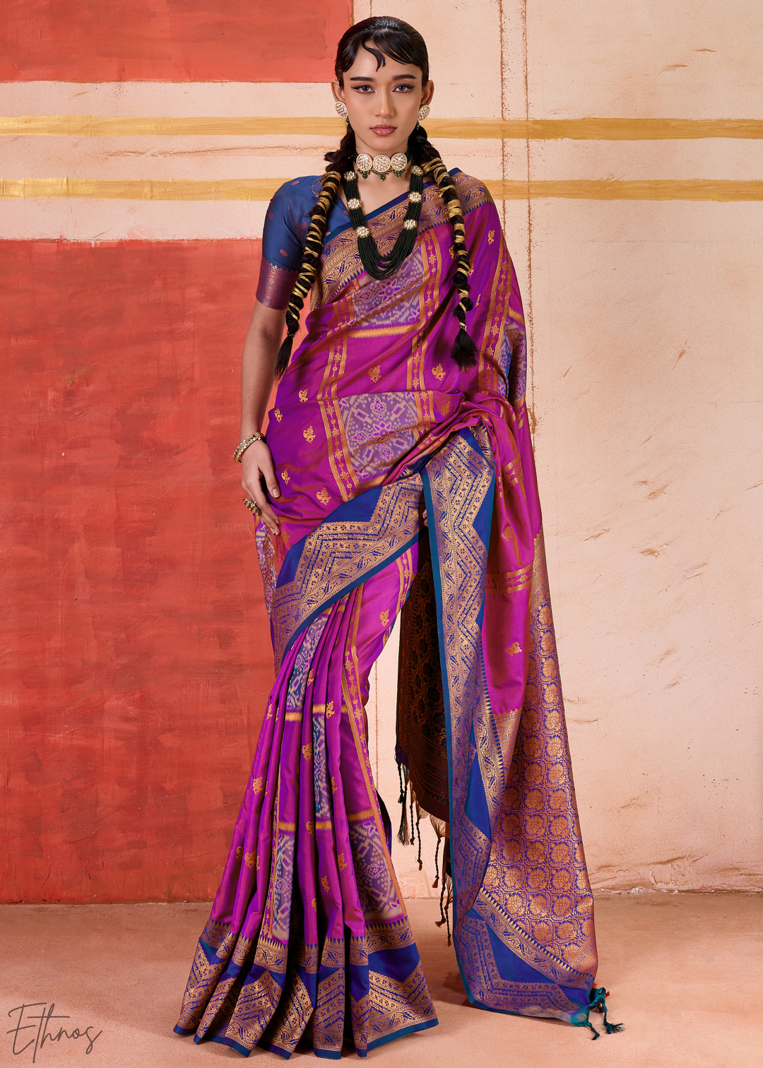 Magenta Pochampally Silk Saree