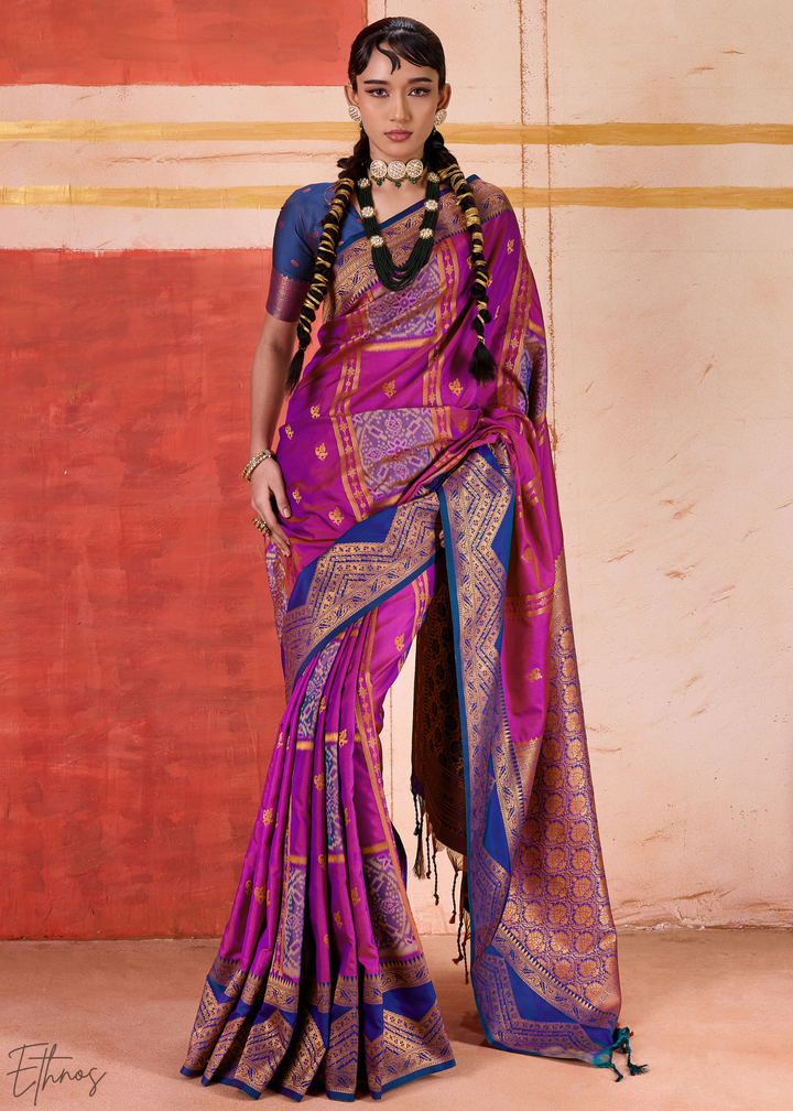 Magenta Pochampally Silk Saree
