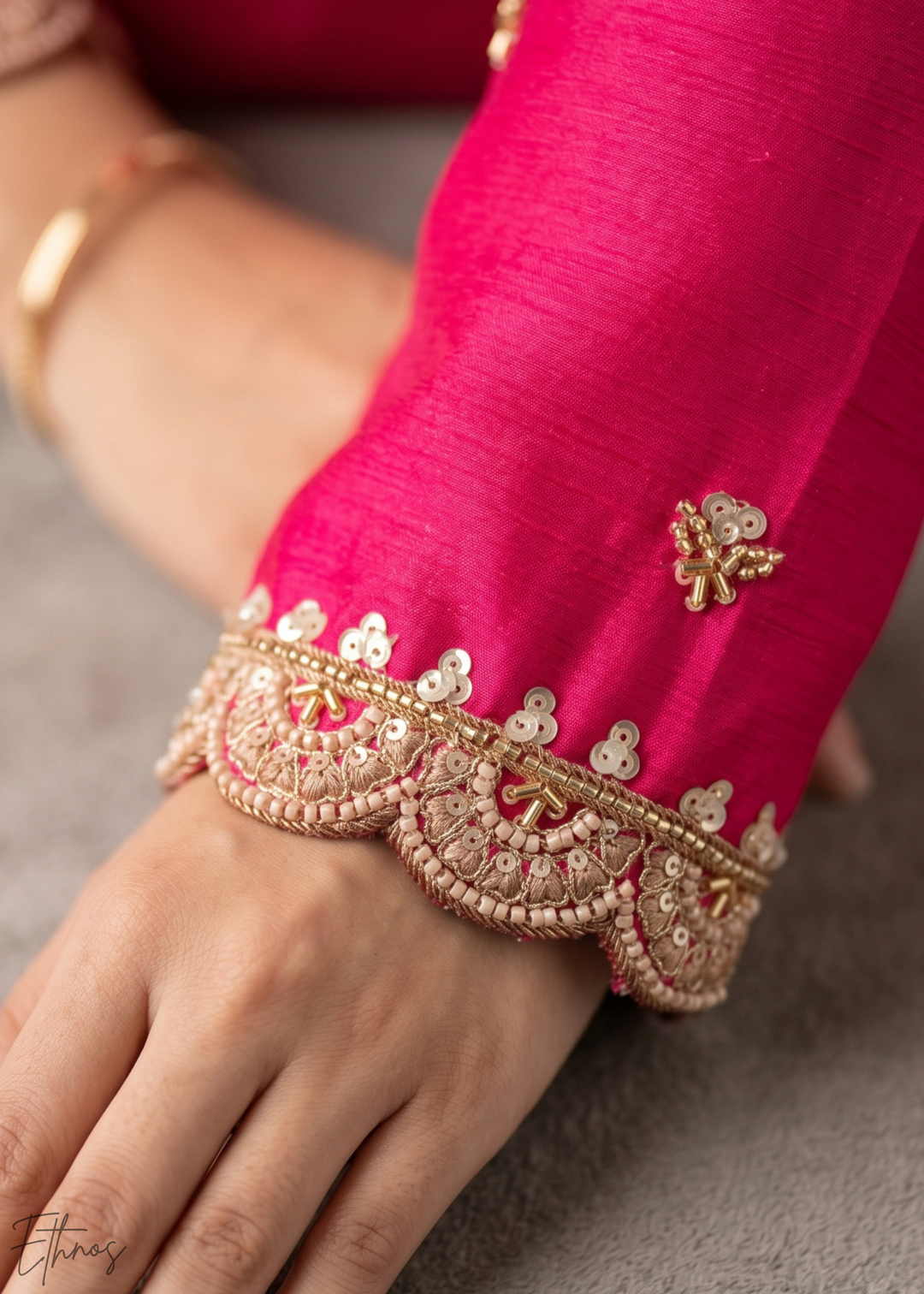 Magenta Purple Regal-Embroidered Chinon Sharara Suit