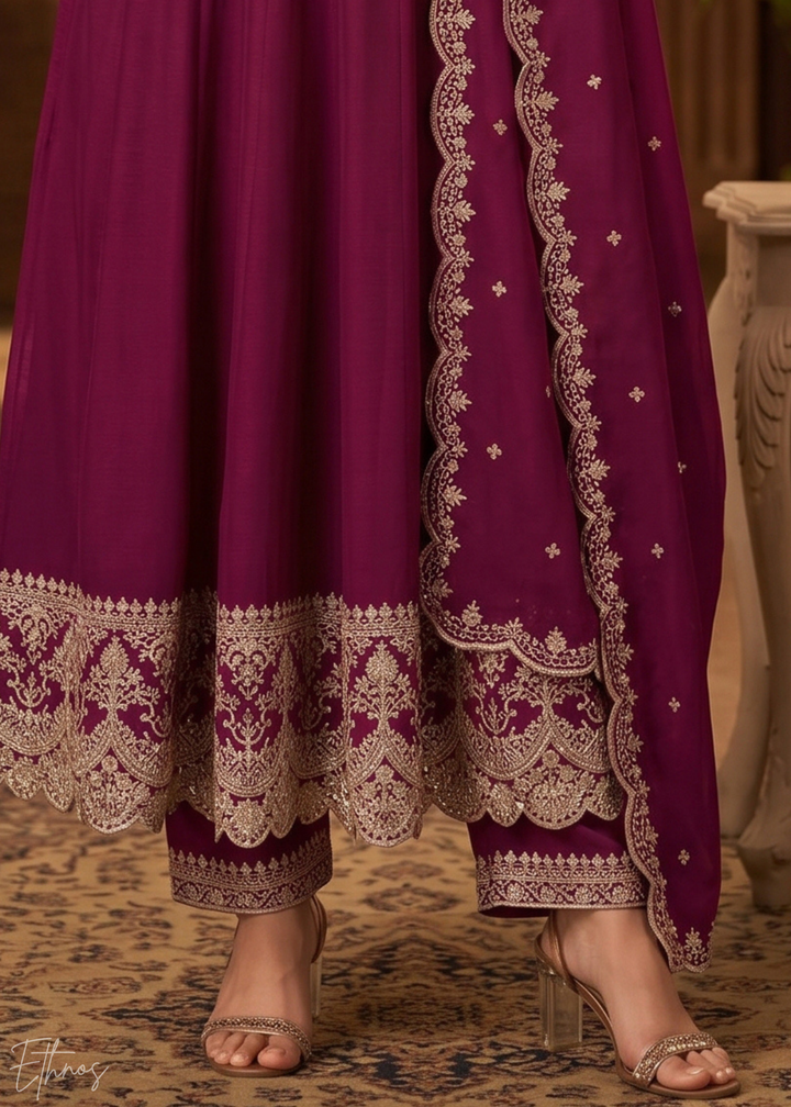 Magenta Purple Regal-Embroidered Silk Anarkali Suit