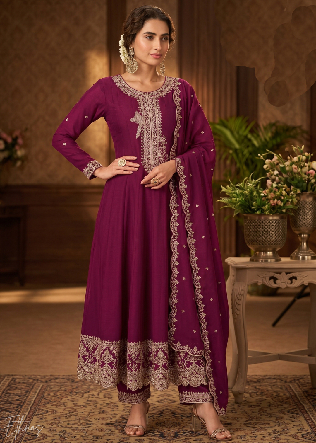 Magenta Purple Regal-Embroidered Silk Anarkali Suit