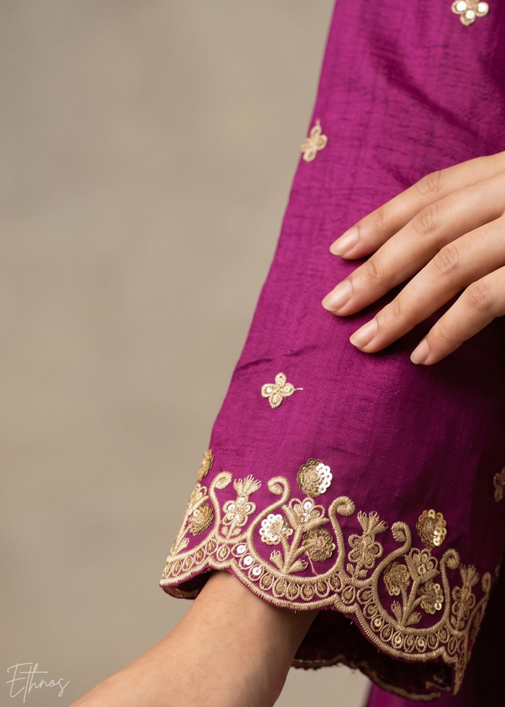 Magenta Purple Regal-Embroidered Silk Anarkali Suit