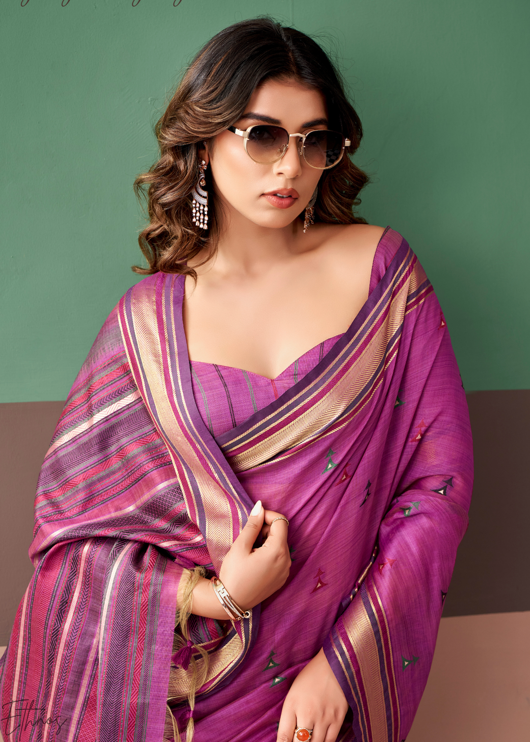 Magenta Purple Zari Striped Pallu Cotton Saree