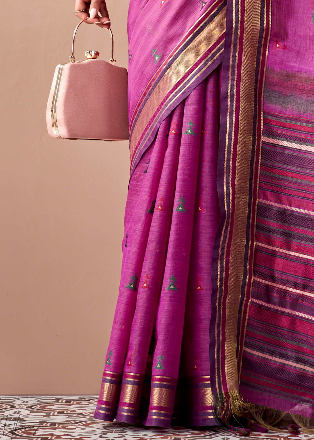 Magenta Purple Zari Striped Pallu Cotton Saree