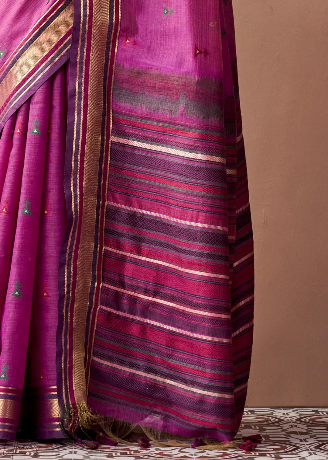 Magenta Purple Zari Striped Pallu Cotton Saree