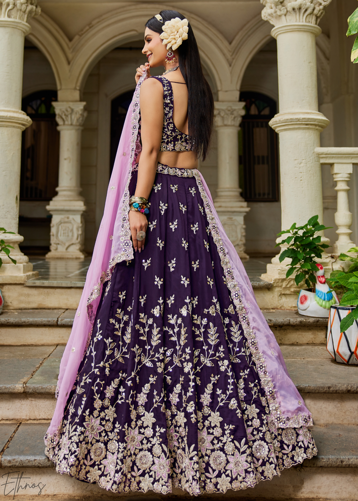 Magenta Radiant Blossom Organza Lehenga