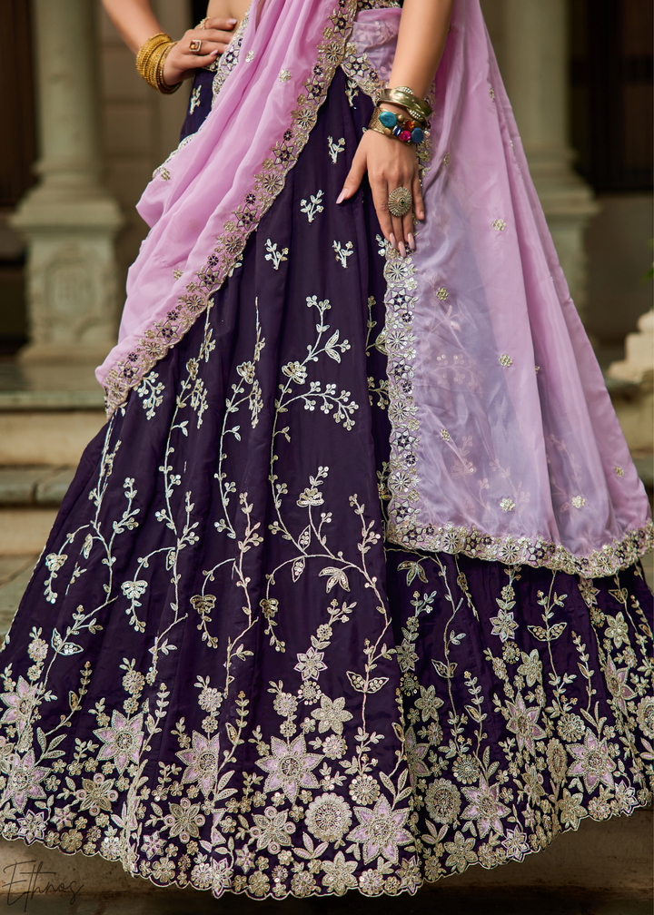 Magenta Radiant Blossom Organza Lehenga