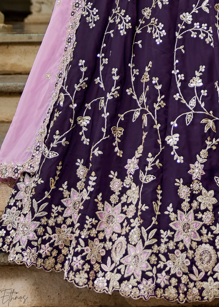 Magenta Radiant Blossom Organza Lehenga
