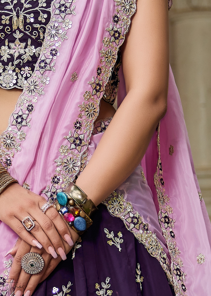 Magenta Radiant Blossom Organza Lehenga