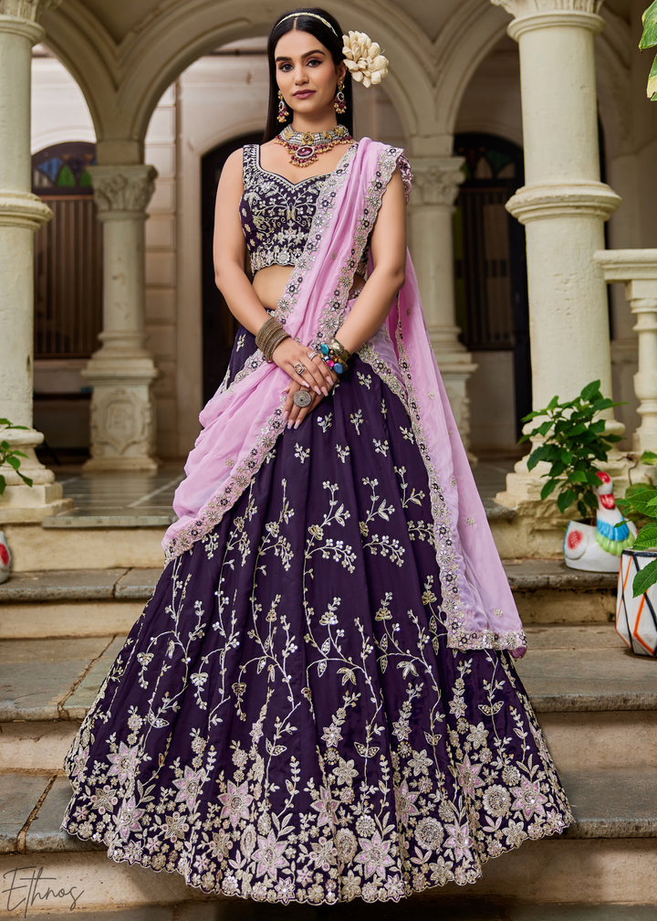 Magenta Radiant Blossom Organza Lehenga