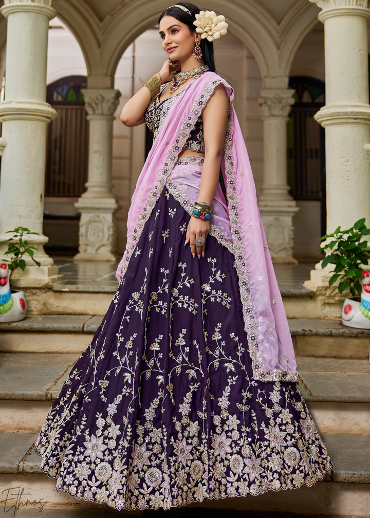Magenta Radiant Blossom Organza Lehenga
