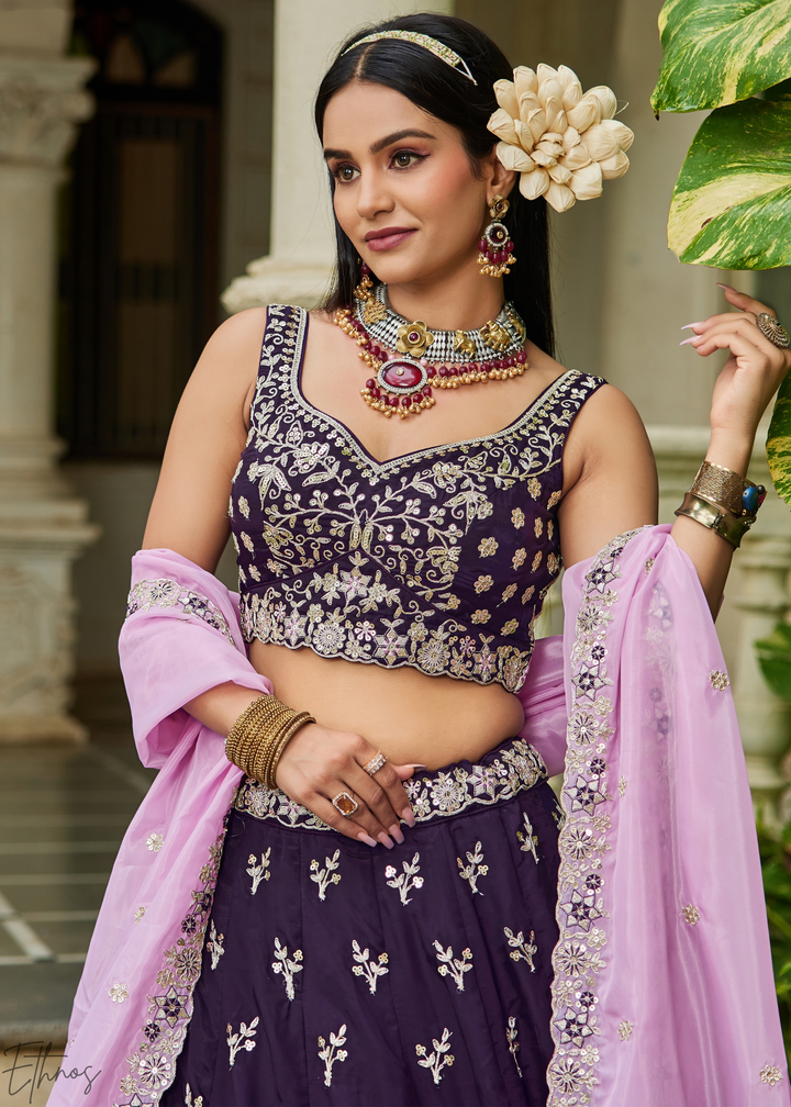 Magenta Radiant Blossom Organza Lehenga