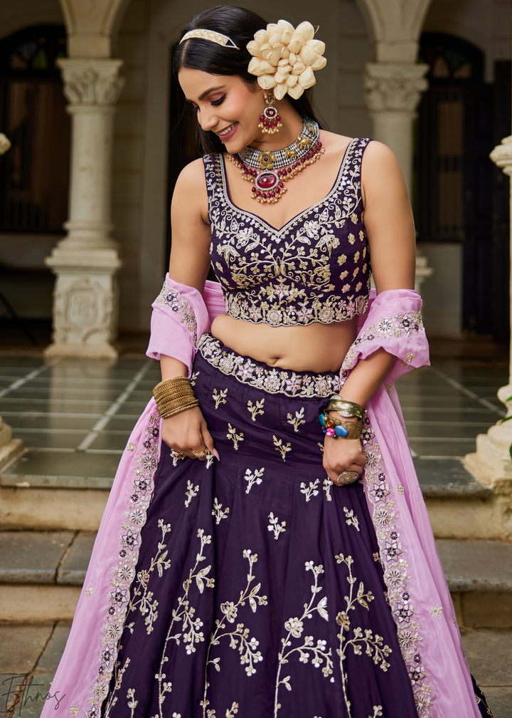 Magenta Radiant Blossom Organza Lehenga