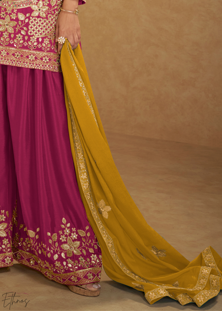 Magenta Royale Zari-Bloom Chinon Sharara  Suit