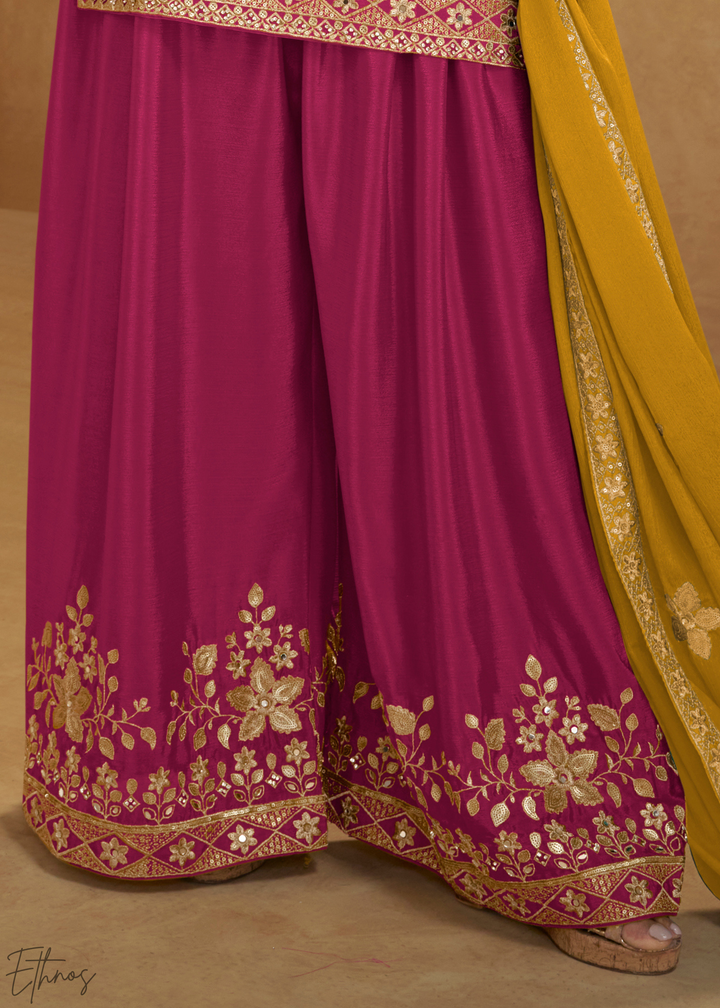 Magenta Royale Zari-Bloom Chinon Sharara  Suit