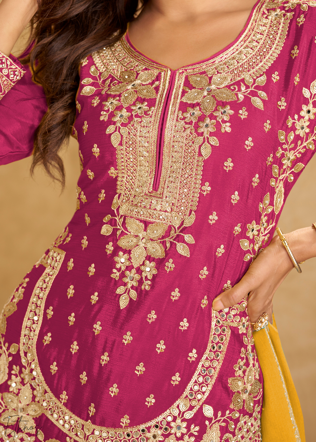 Magenta Royale Zari-Bloom Chinon Sharara  Suit