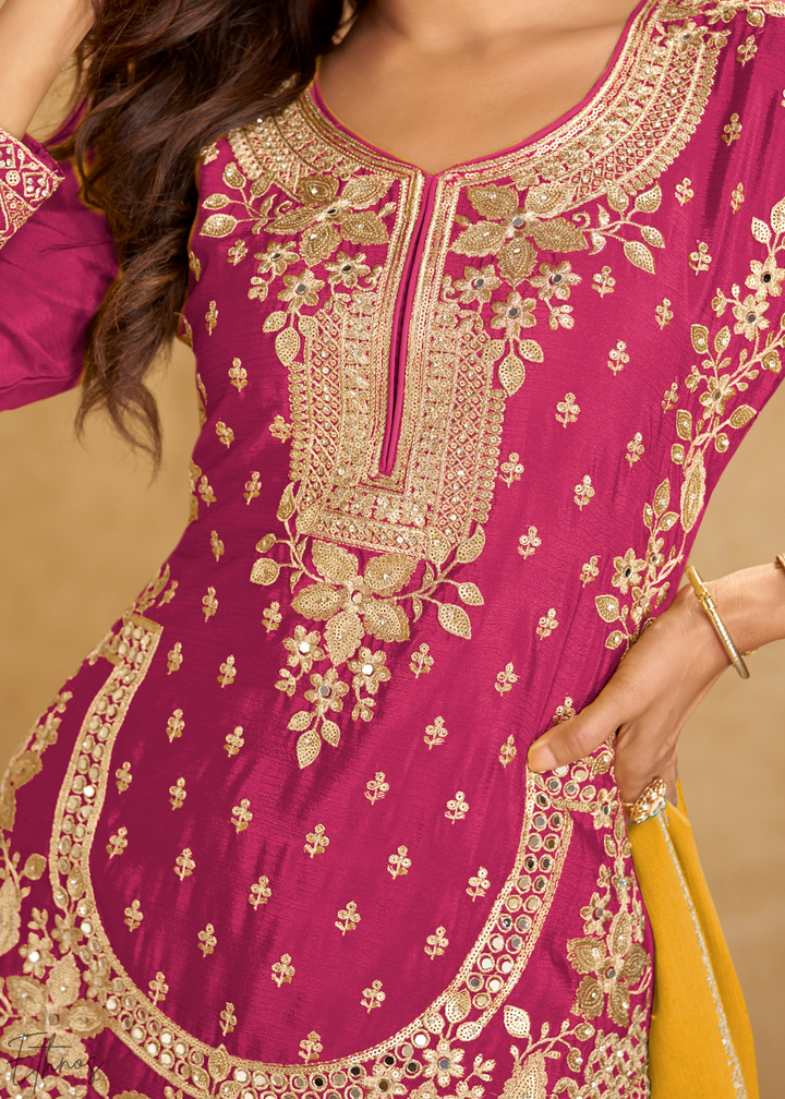 Magenta Royale Zari-Bloom Chinon Sharara  Suit
