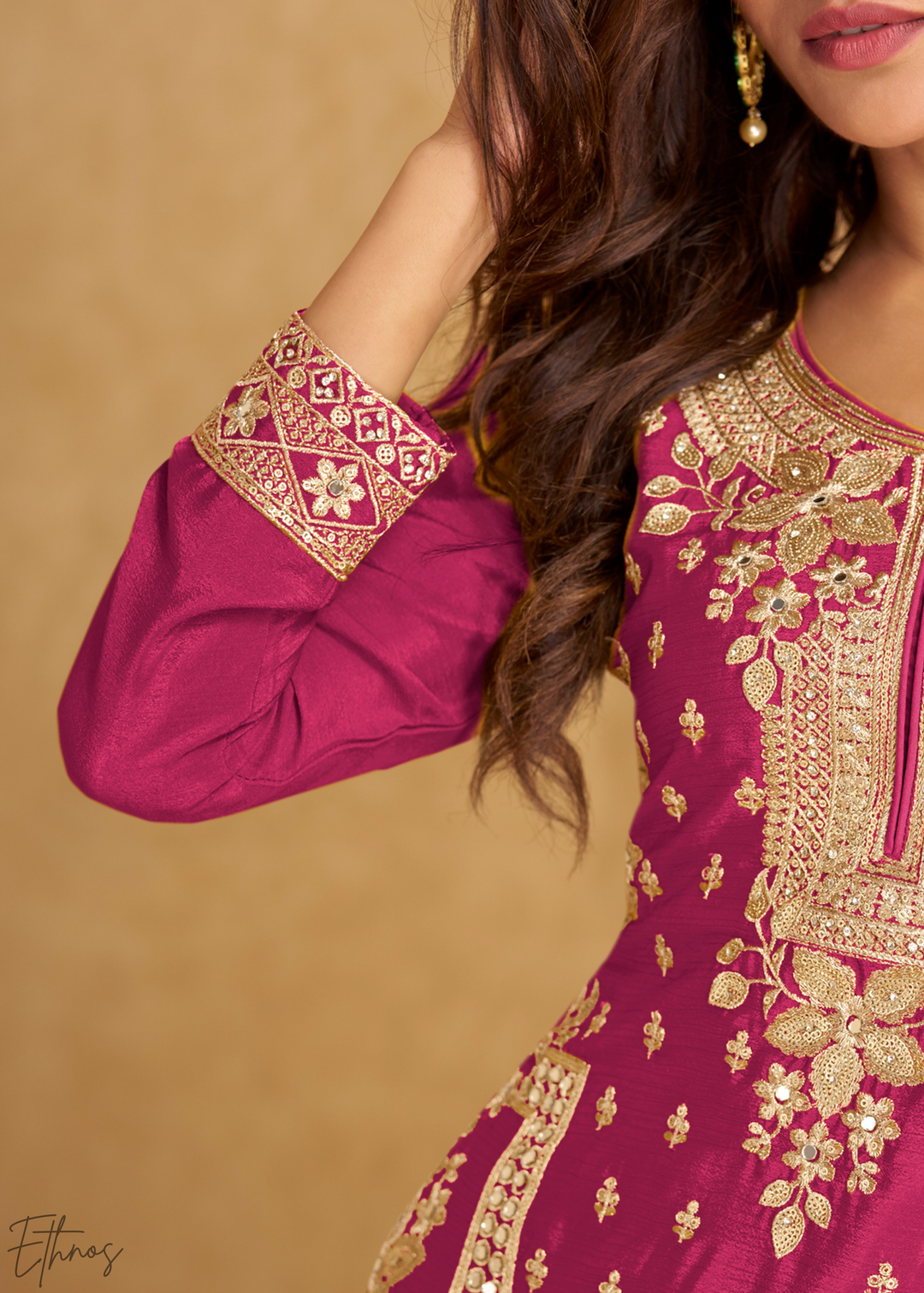 Magenta Royale Zari-Bloom Chinon Sharara  Suit