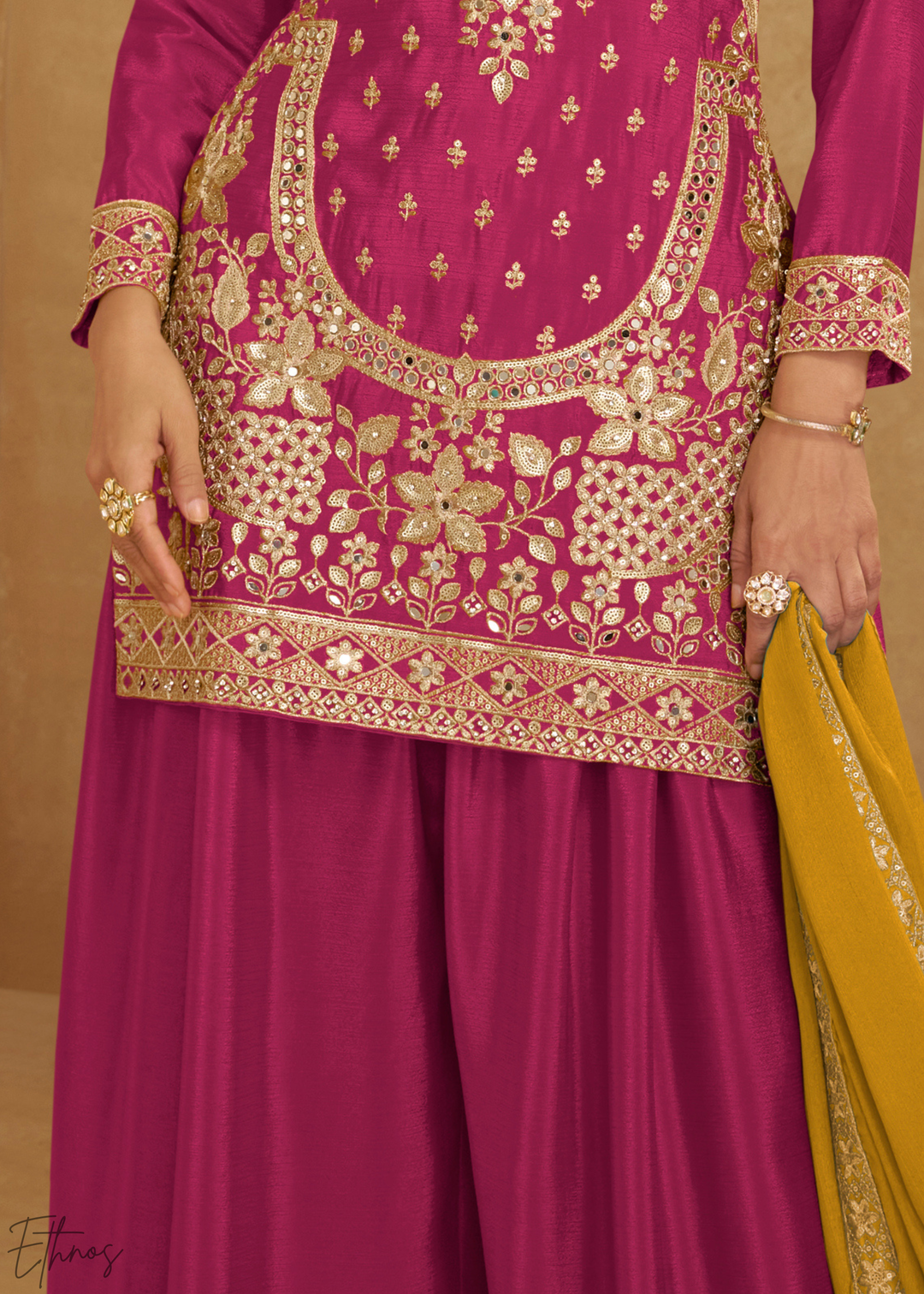 Magenta Royale Zari-Bloom Chinon Sharara  Suit