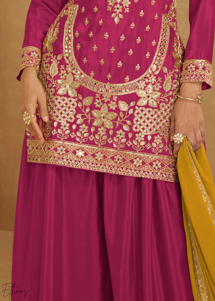 Magenta Royale Zari-Bloom Chinon Sharara  Suit
