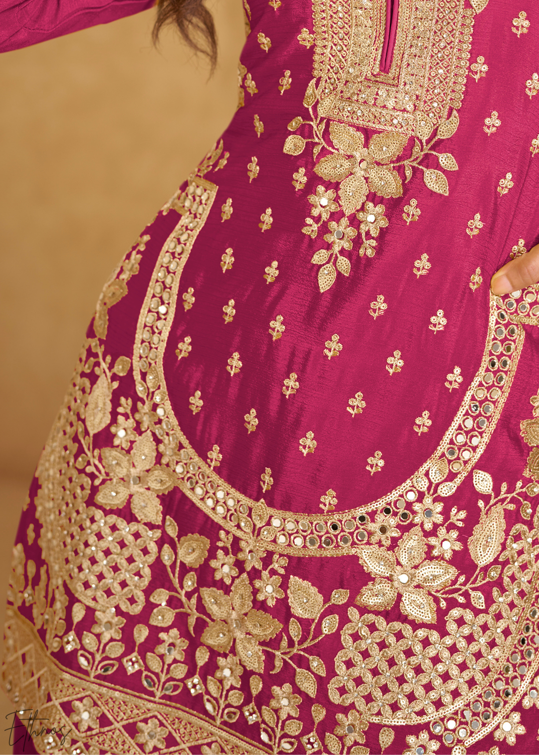 Magenta Royale Zari-Bloom Chinon Sharara  Suit