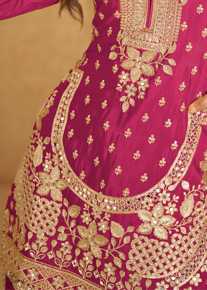 Magenta Royale Zari-Bloom Chinon Sharara  Suit