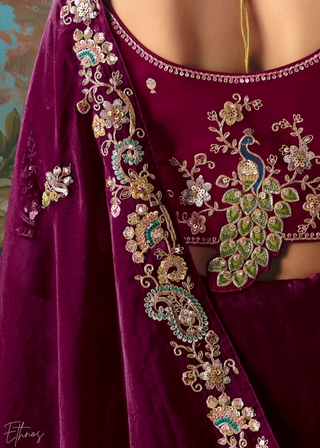 Magenta Sequins Organza Saree