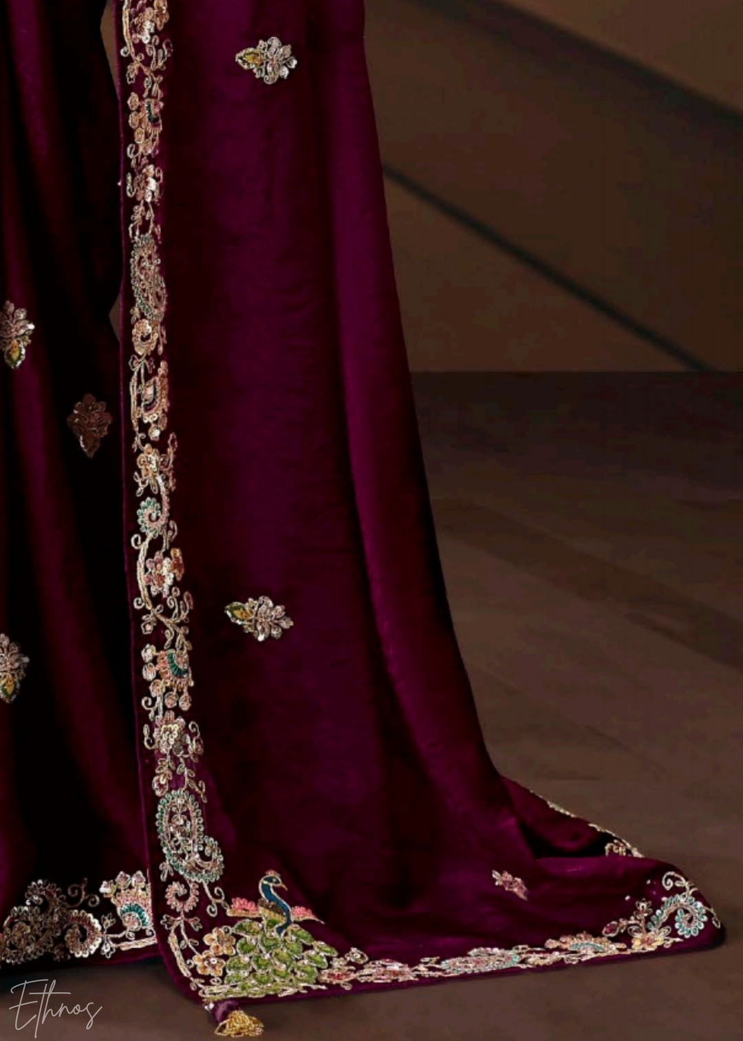 Magenta Sequins Organza Saree