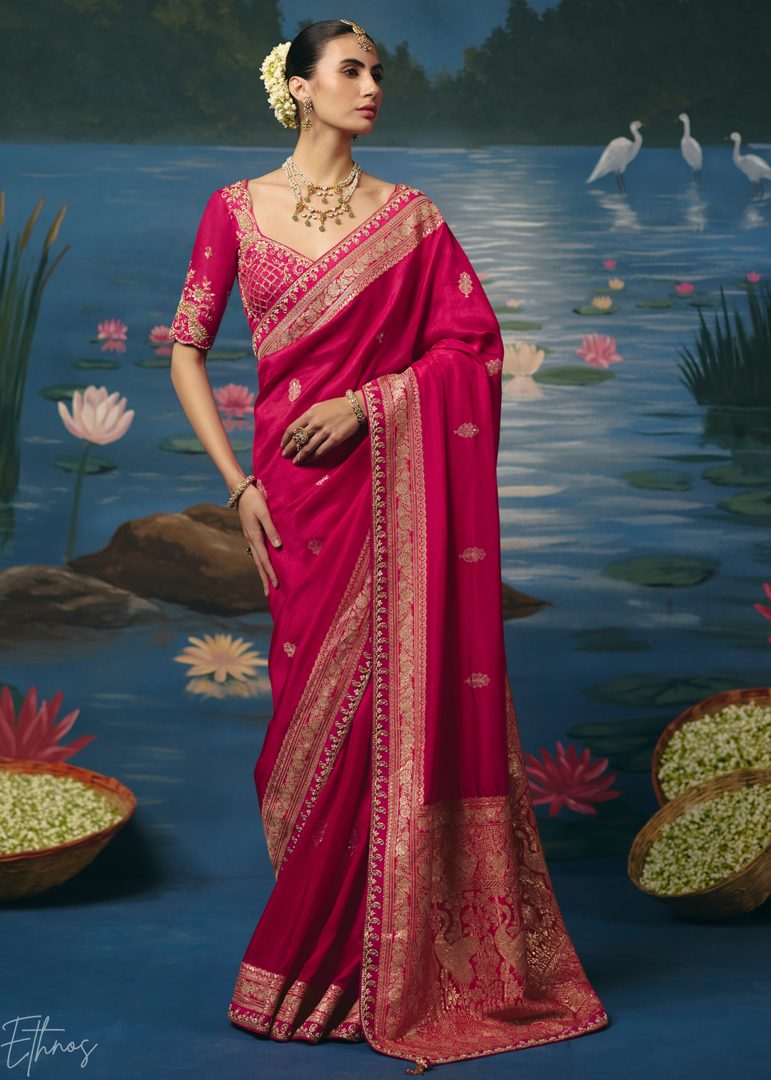 Magenta Traditional Zari Woven Border Dola Silk Saree