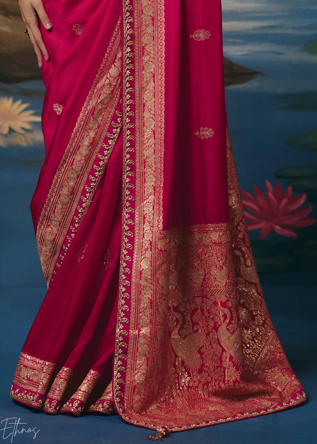 Magenta Traditional Zari Woven Border Dola Silk Saree