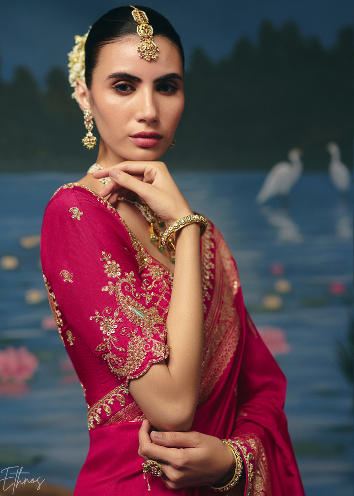 Magenta Traditional Zari Woven Border Dola Silk Saree