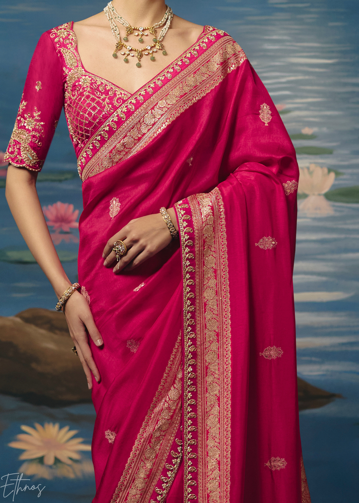 Magenta Traditional Zari Woven Border Dola Silk Saree