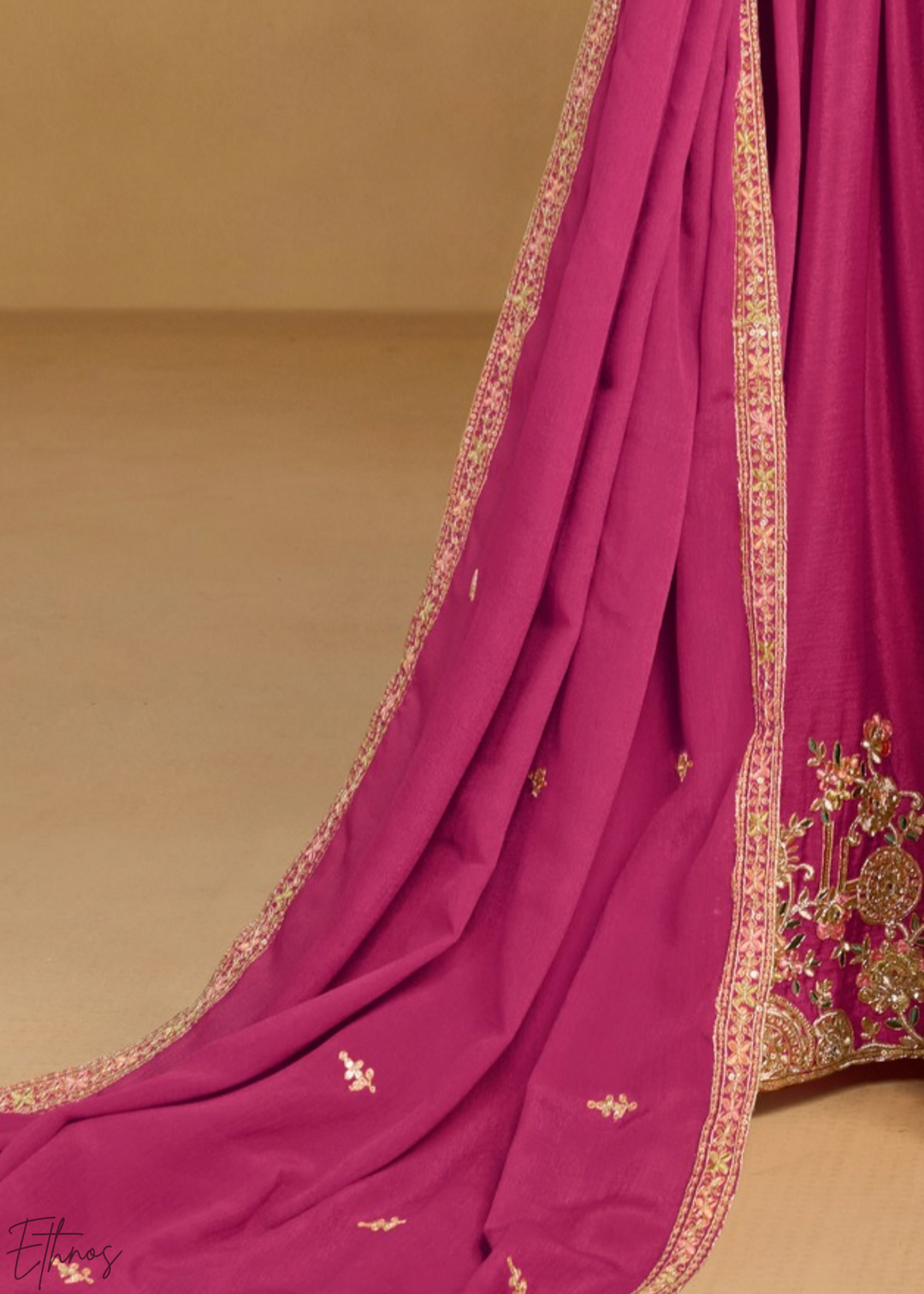 Magenta Foliage Filigree Chinon Sharara Suit