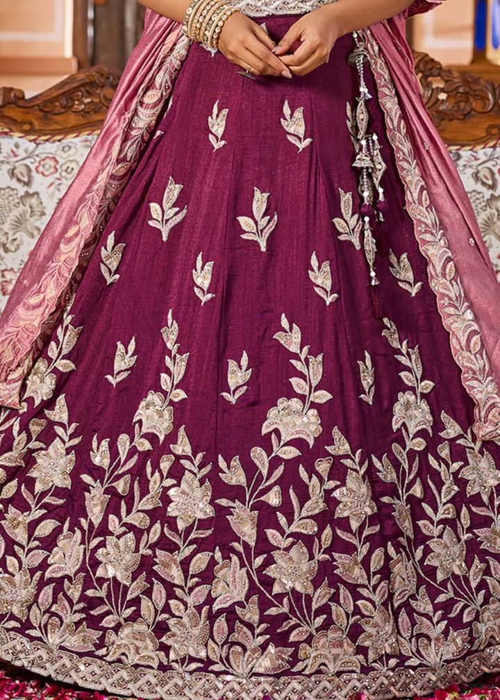 Magenta Plum Floral Gota Embroidered Silk Lehenga Choli