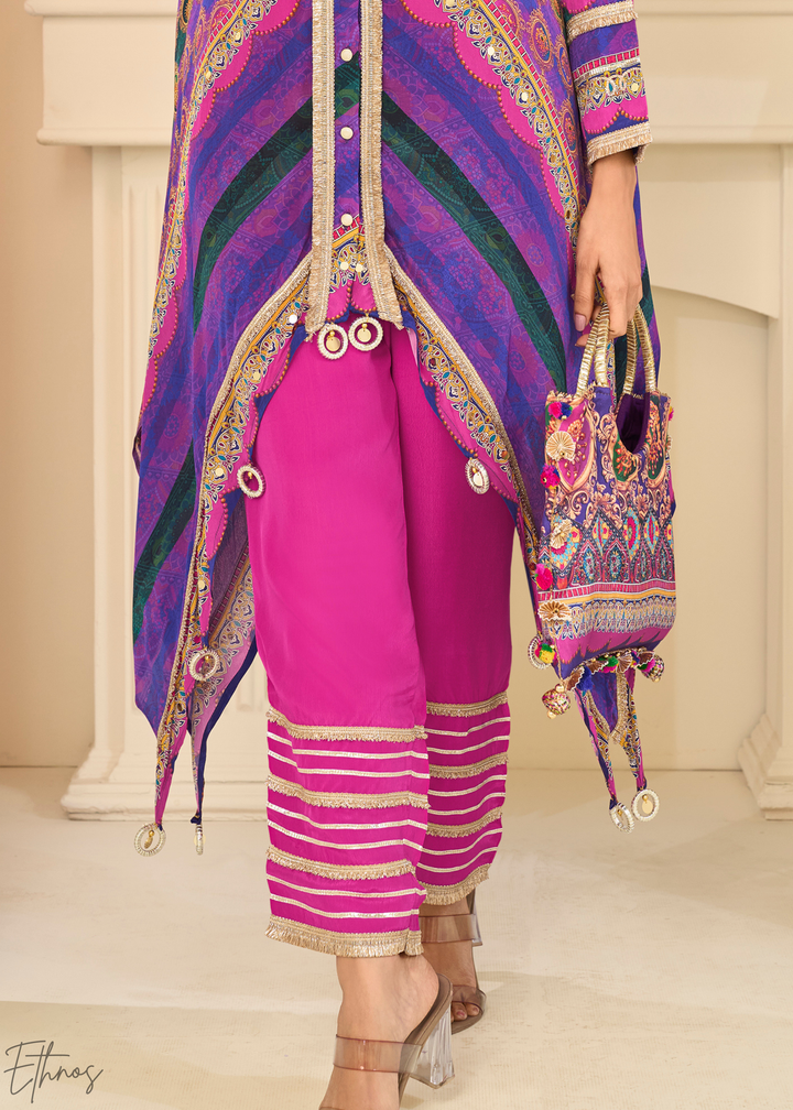 Magenta & Purple Abstract Geometric Lawn Tunic Set