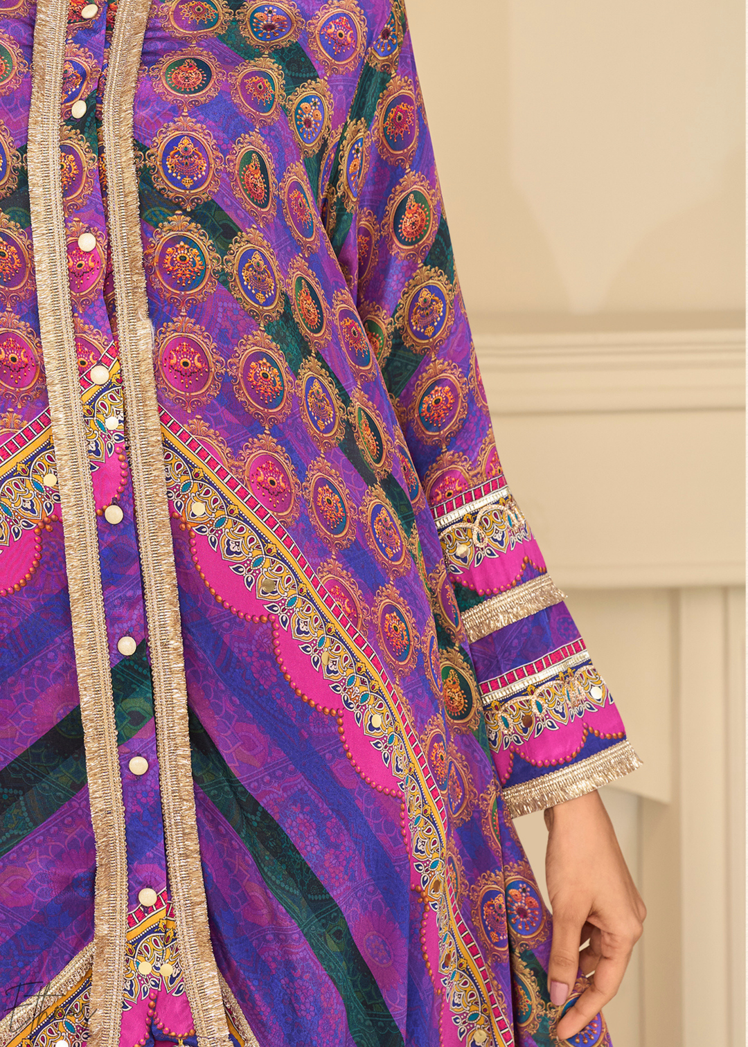 Magenta & Purple Abstract Geometric Lawn Tunic Set