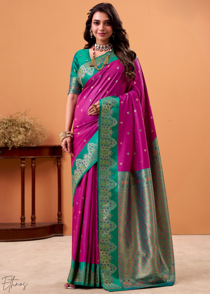 Magenta Satin Silk Saree
