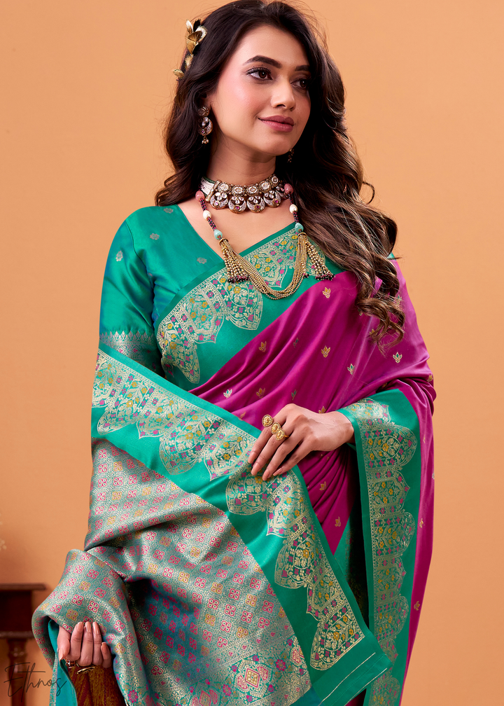 Magenta Satin Silk Saree