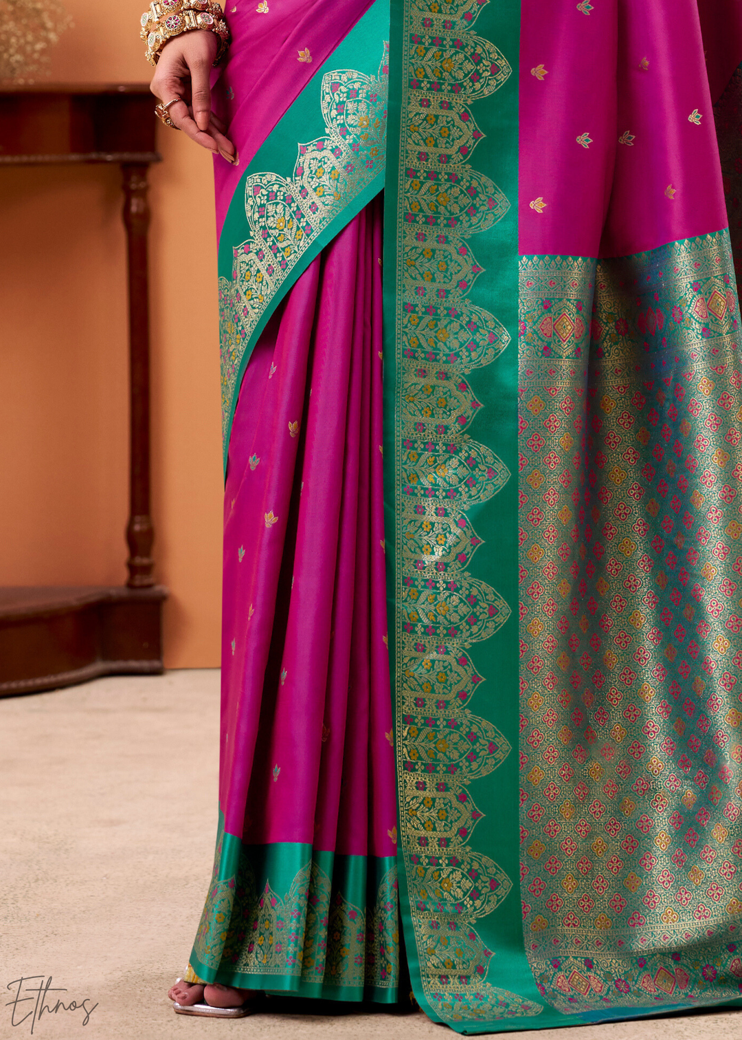 Magenta Satin Silk Saree
