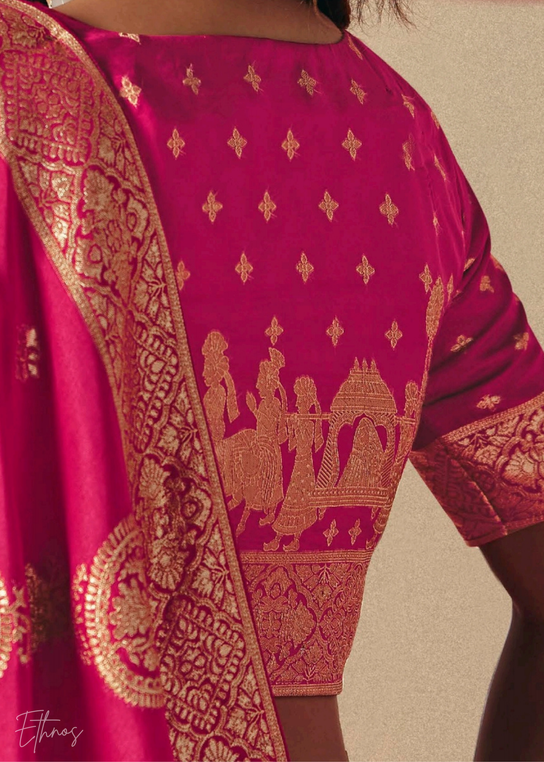 Hot Pink Zari Dola Silk Saree