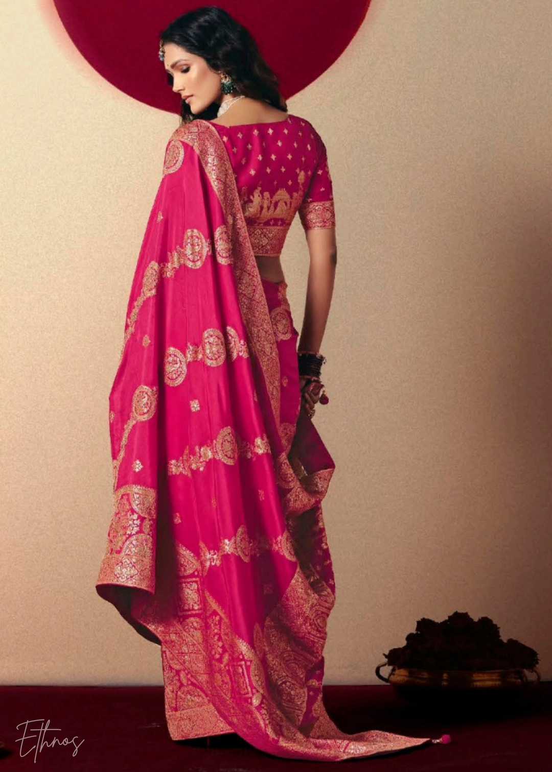 Hot Pink Zari Dola Silk Saree