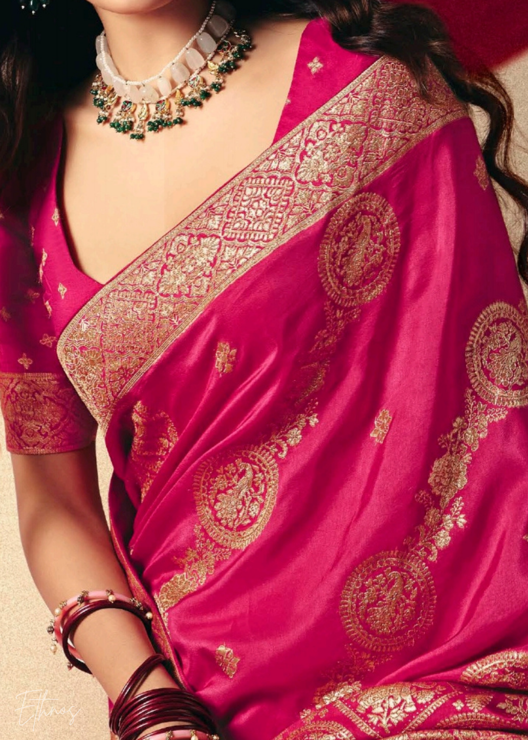 Hot Pink Zari Dola Silk Saree