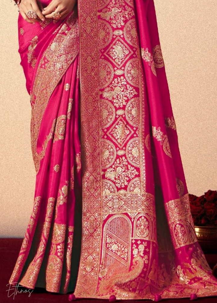 Hot Pink Zari Dola Silk Saree