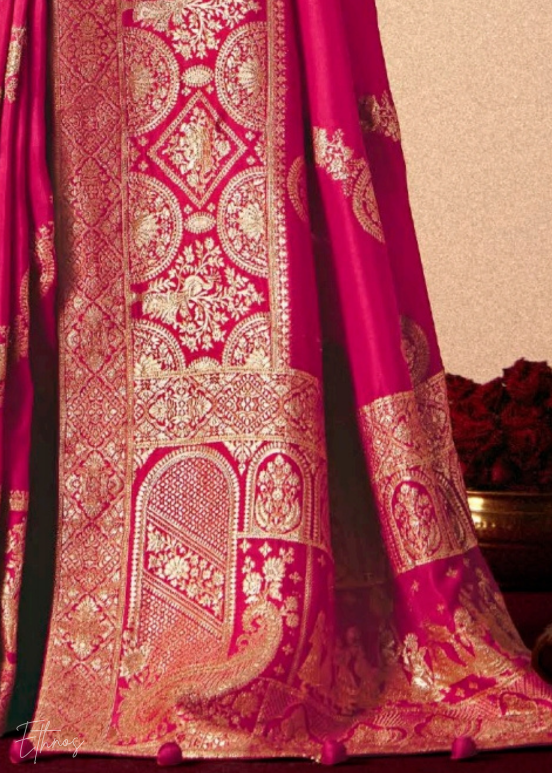 Hot Pink Zari Dola Silk Saree
