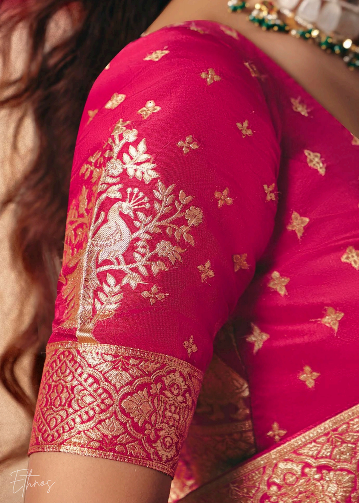 Hot Pink Zari Dola Silk Saree