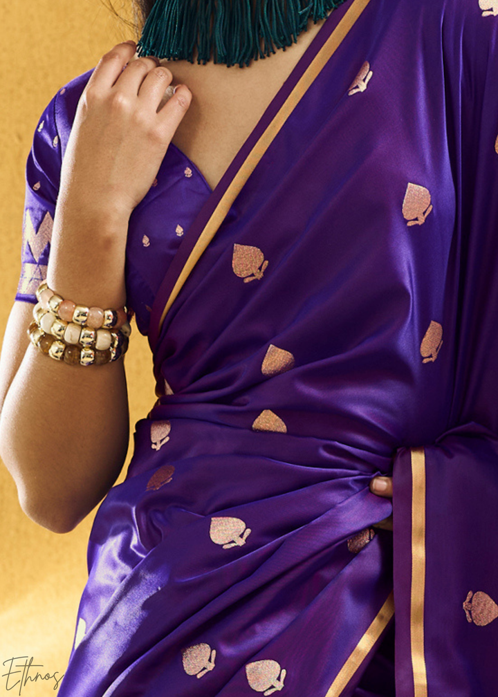 Majestic Amethyst Leheriya Chevron Satin Saree