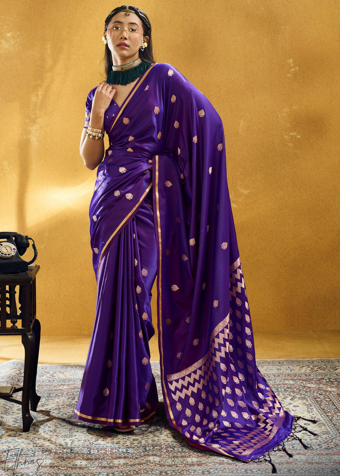 Majestic Amethyst Leheriya Chevron Satin Saree