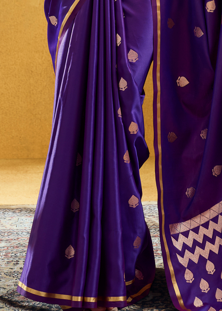 Majestic Amethyst Leheriya Chevron Satin Saree