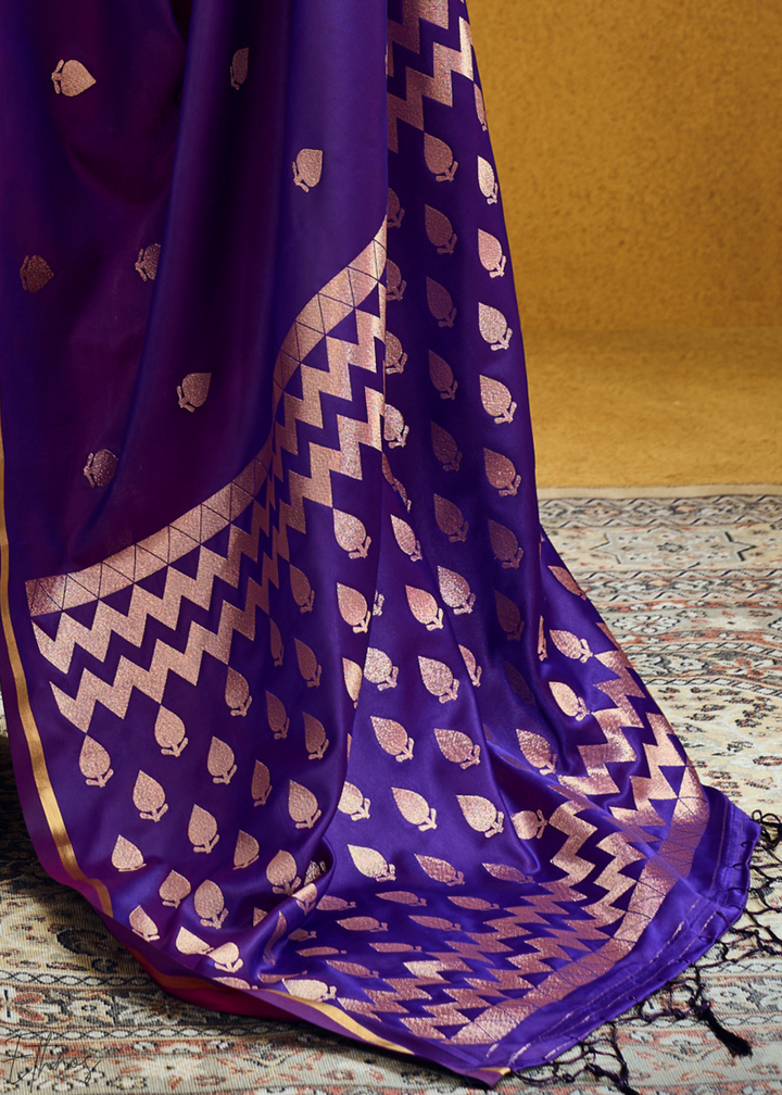 Majestic Amethyst Leheriya Chevron Satin Saree