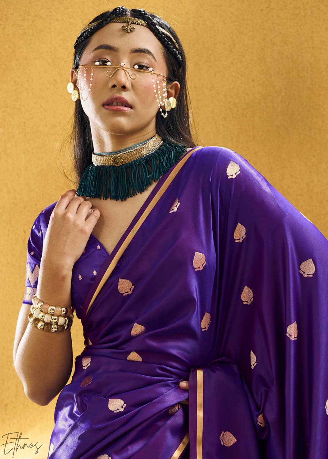 Majestic Amethyst Leheriya Chevron Satin Saree